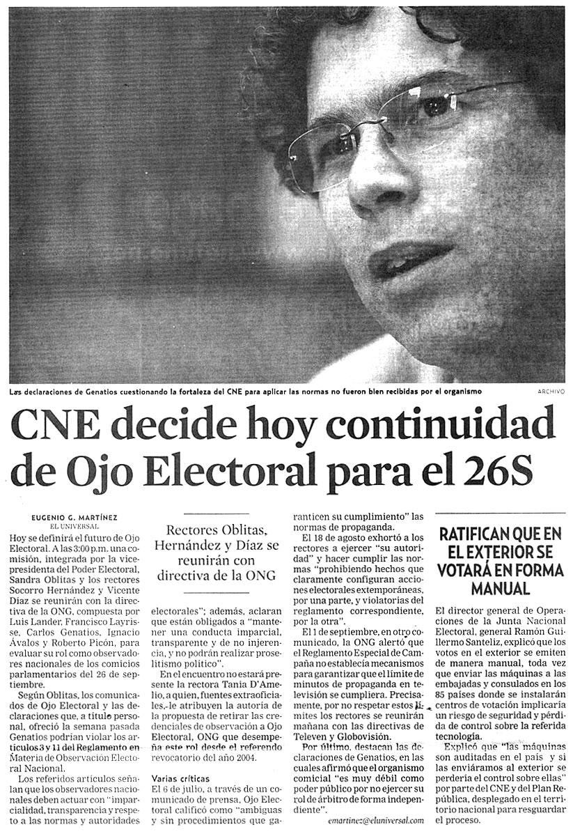 CNE decide hoy continuidad de Ojo Electoral para el