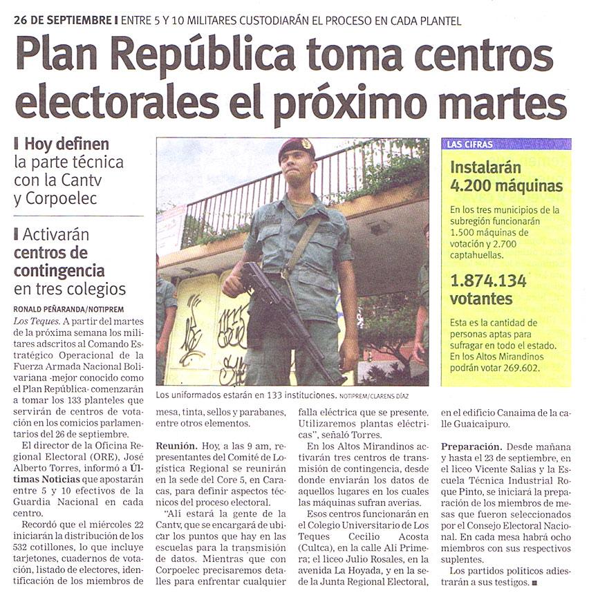 Plan República toma centros electorales el próximo