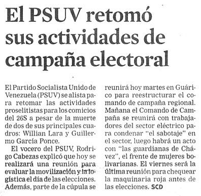 El PSUV retomó sus actividades de campaña