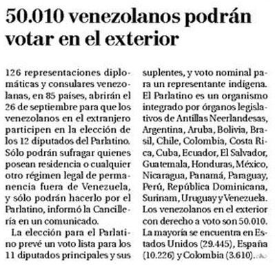 50.010 venezolanos podrán votar en el