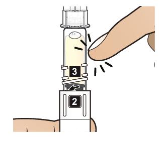 Gire la pluma para purgar la aguja DESPUÉS de ajustar la aguja, mientras aparece el número [2] en el visor del número, de forma lenta gire el cartucho transparente varias veces en la
