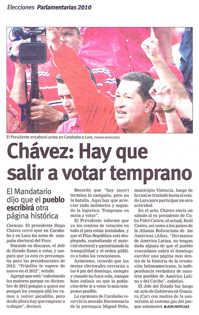Elecciones Parlamentarias 2010 / Chávez: Hay que salir a