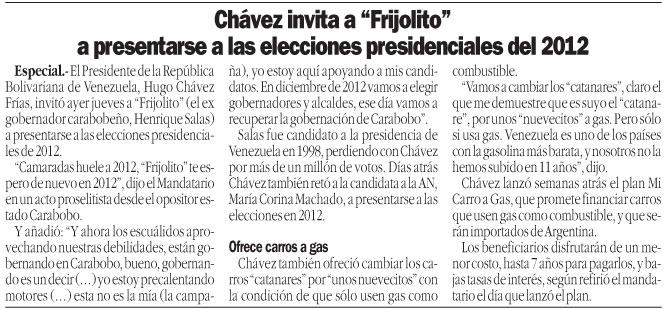 Chávez invita a "Frijolito" a presentarse a las elecciones