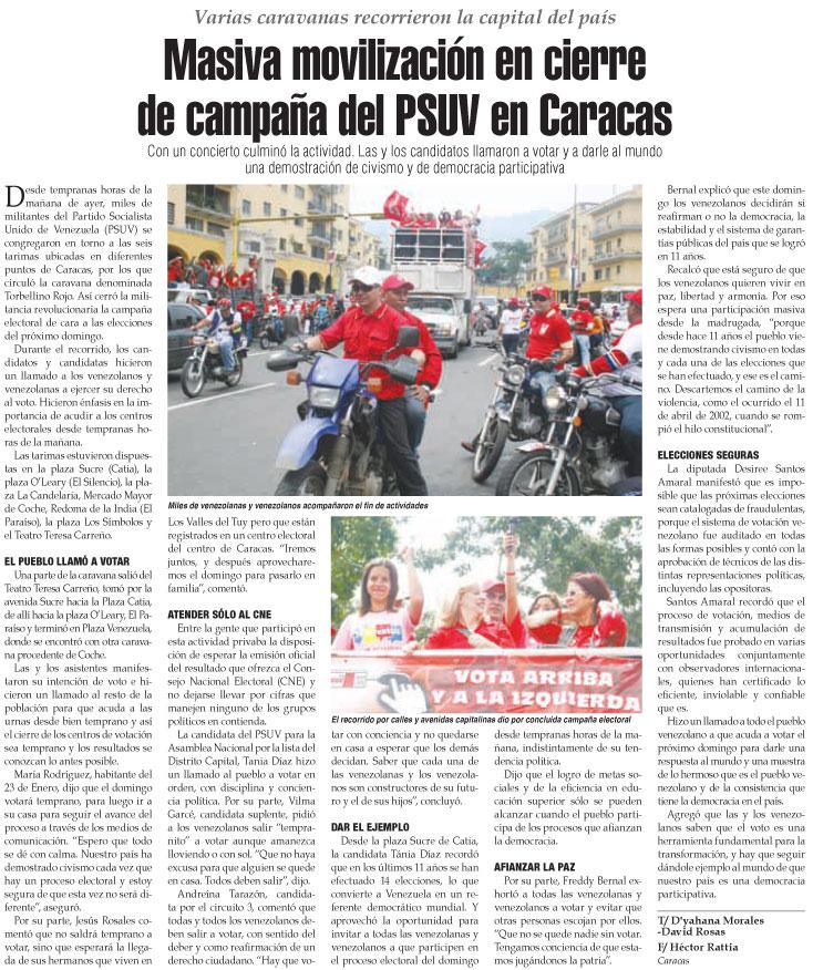 Masiva movilización en cierre de campaña del PSUV en