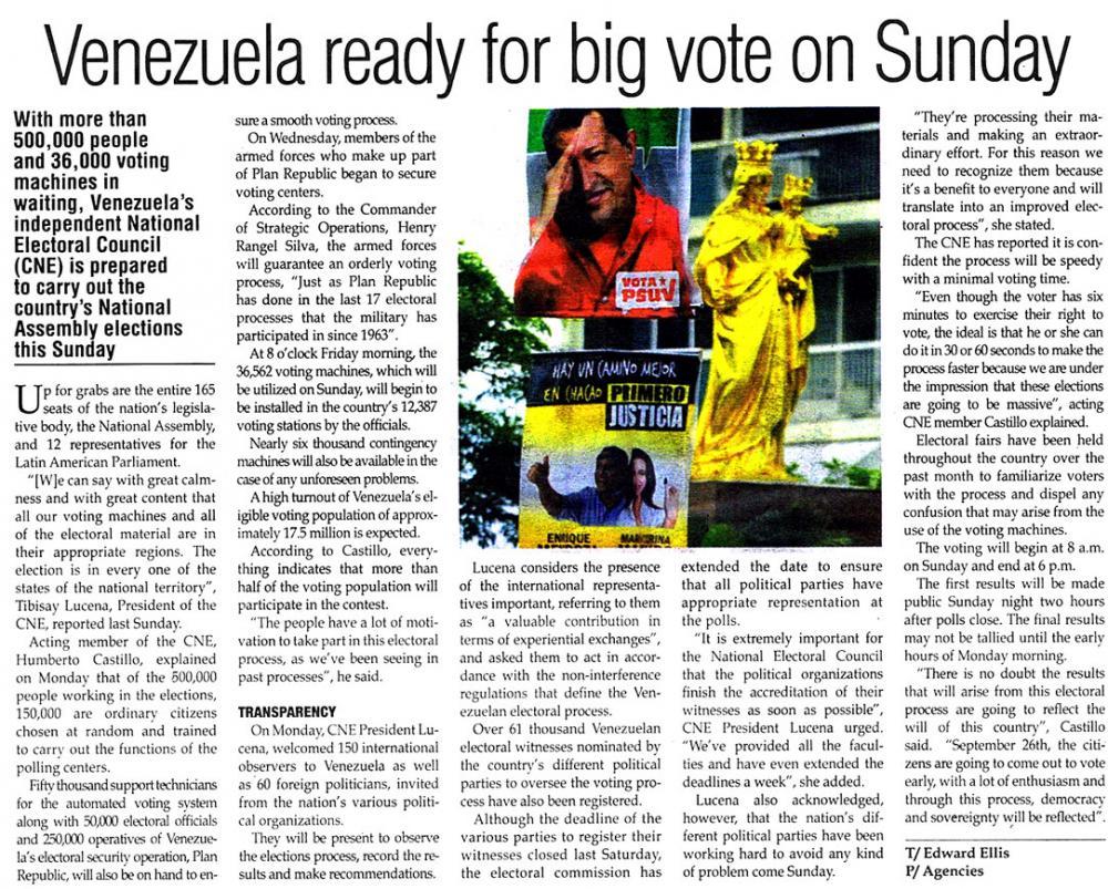 Venezuela ready for big vote on sunday