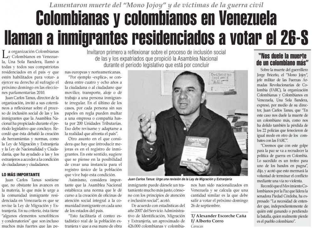 Colombianos y Colombianas en Venezuela llaman a inmigrantes