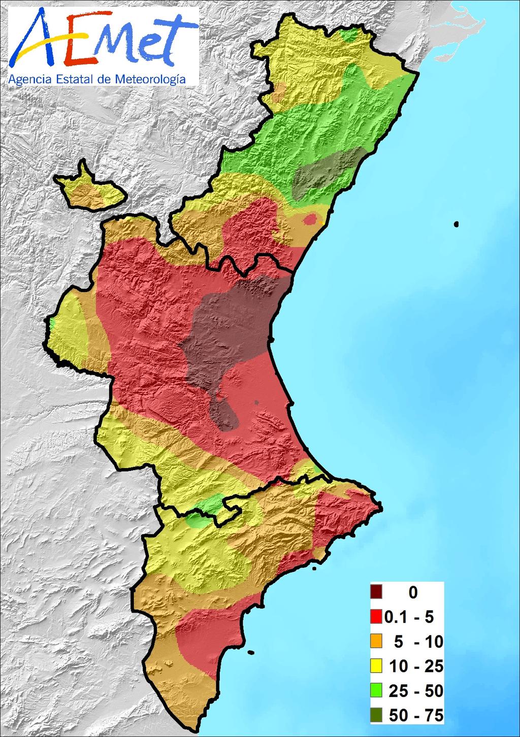 Figura 3 Precipitación acumulada en la Comunidad Valenciana en septiembre de 2013 El mes ha