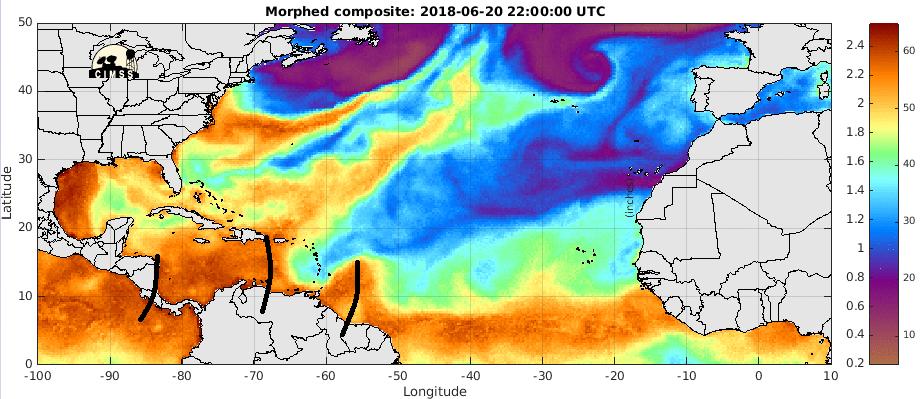 28 Figura 30. Estimación satelital del agua precipitable total disponible para el 20 de junio de 2018.