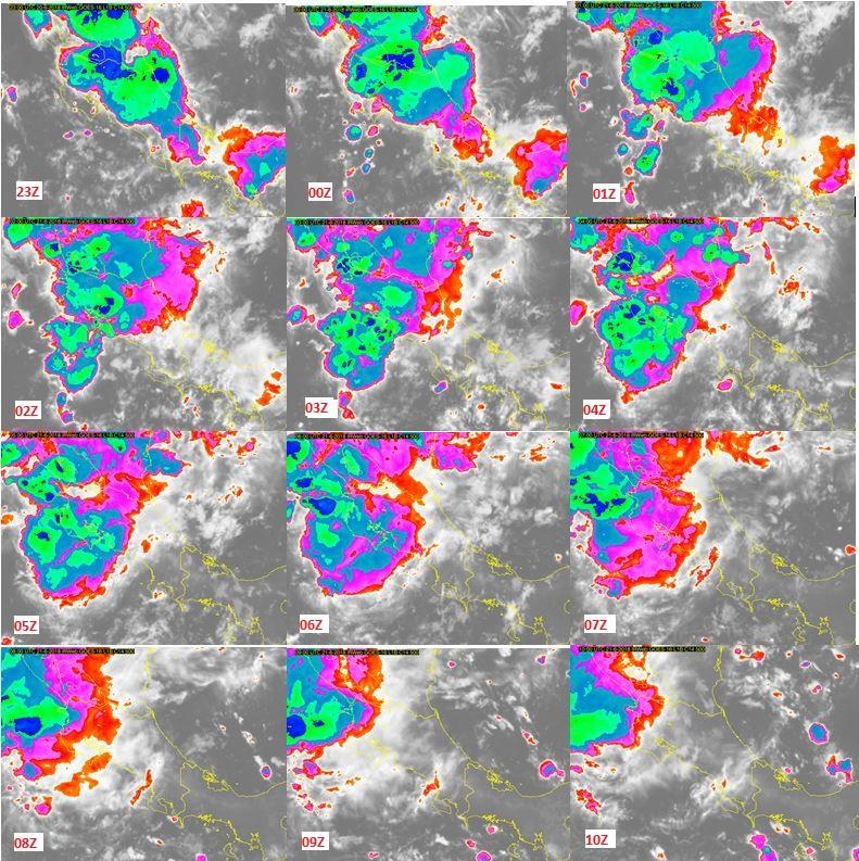 Las imágenes de arriba son del canal visible del GOES-ESTE de las 20Z, 21Z y 22Z del 20 de