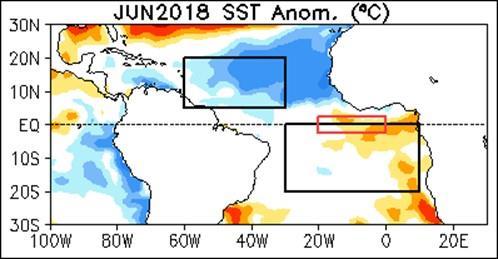 44 Estado actual y pronóstico del Fenómeno ENOS Mientras en el océano Pacífico las condiciones se han normalizado, en el océano Atlántico las temperaturas del mar siguen estando más bajas que lo