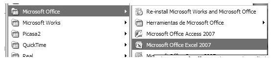 PÁGINA: 2 de 14 3. Y luego buscamos el directorio Microsoft Office, donde seleccionamos Microsoft Excel 2007 4.