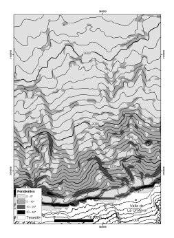 materiales de relleno (post-deslizamiento) con espesor de 500 m o menor, formados principalmente por sucesiones de coladas basálticas (erupciones recientes).