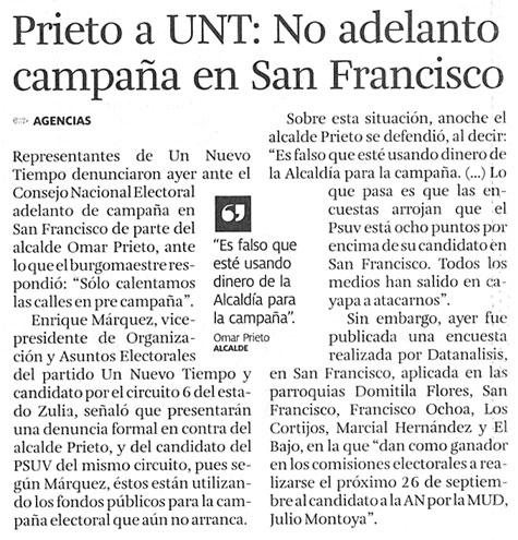 Prieto a UNT: adelanto campaña en San Francisco