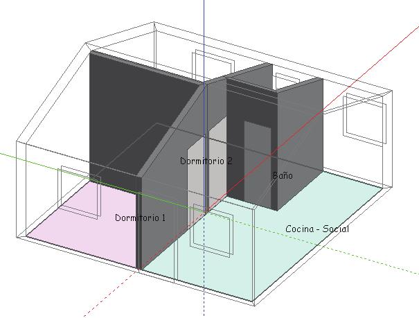 Distribución interior de dos habitaciones, baño y cocina-sala como se muestra en la Figura 2.