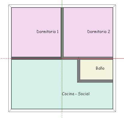 del acceso principal de metal. Figura 2.2. Distribución interna del modelo de vivienda social del MIDUVI. (Fuente: Tindale, 2014
