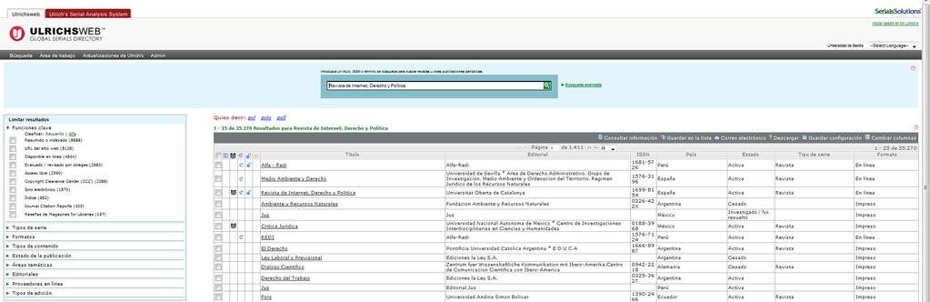 Ulrichsweb Muy útil para localizar las bases de datos en las que se han indexado revistas tanto españolas