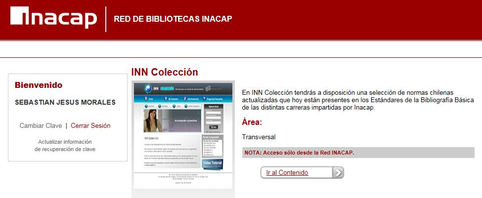 6 Una vez logeado elige el recurso INN Colección, tipo de suscripción Base de datos.