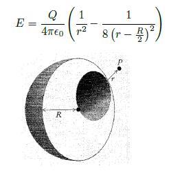 [32] Una esfera maciza de radio R tiene una carga Q distribuida uniformemente en su volumen.