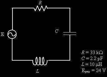 9. El circuito LRC de la figura es conectado en serie a una fuente de voltaje alterno que tiene una frecuencia de 145 MHz.