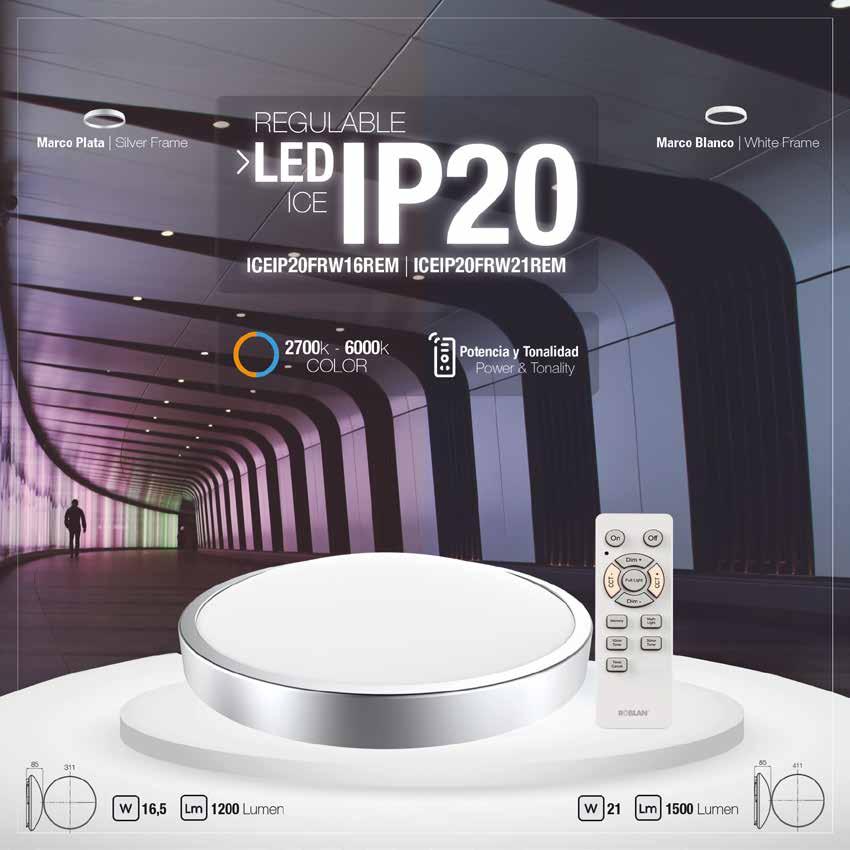ACCESORIO LED LED ACCESSORY LED LUMINAIRE ICE IP20 REM ICE IP20 RING max 54 % 80 25000h 12000 IP20 RINGICEIP20W26 Aro decorativo para ICEIP20 Roblan de 10W color blanco 260mm Deco.