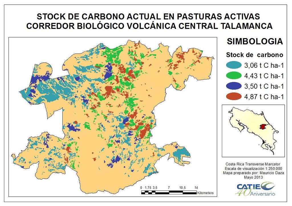 Figura 12: Mapa stock de carbono actual en pasturas activas del CBVCT.