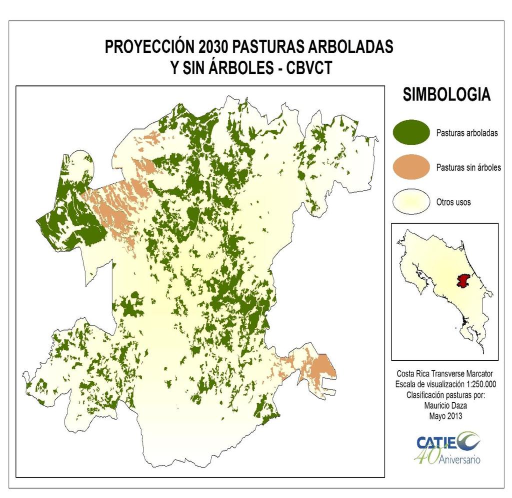 Figura 13. Mapa pasturas arboladas y sin árboles del CBVCT proyección año 2030.