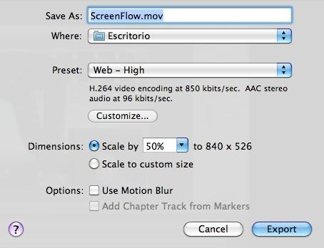 També veiem que existeix lʼopció de Costumize, que permet una major personalització de les opcions de compressió del vídeo i del so per tal dʼadaptar-los a les necessitats de pes i característiques