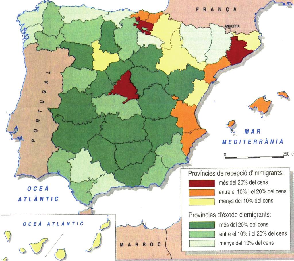 OPCIÓ B Observeu el mapa i responeu a les qüestions següents. Les migracions espanyoles (1960-1970) FONT: Història.