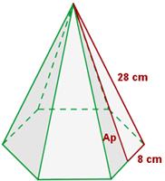 º ESO 10º. Calcula el área lateral, total el volumen de una pirámide heagonal de 16 cm de arista básica 8 cm de arista lateral. 11º.