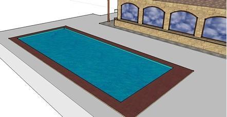 Crear unas escaleras de acceso a la piscina con las herramientas arco primero, y luego, empujar/tirar. Pinta el interior de piscina con un color turquesa.