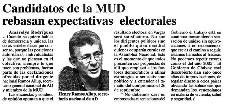 Candidatos de la MUD rebasan expectativas electorales