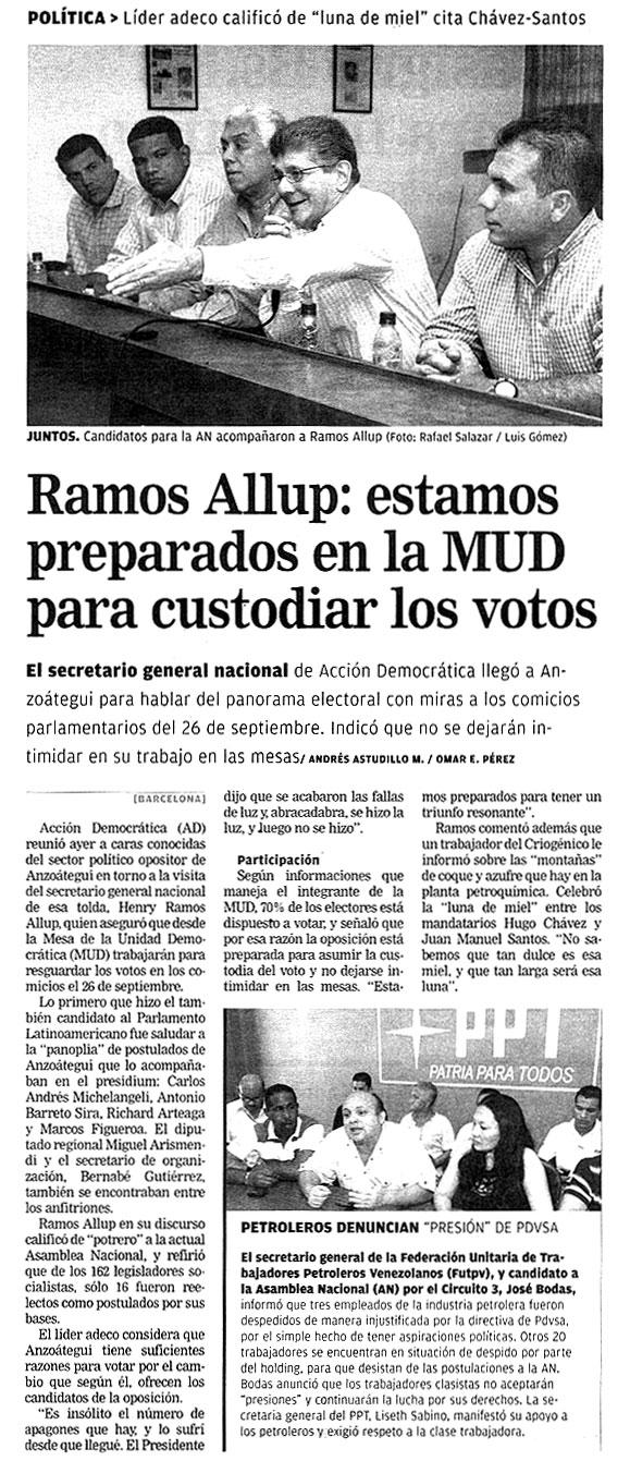 Ramos Allup: estamos preparados en la MUD para custodiar los votos El
