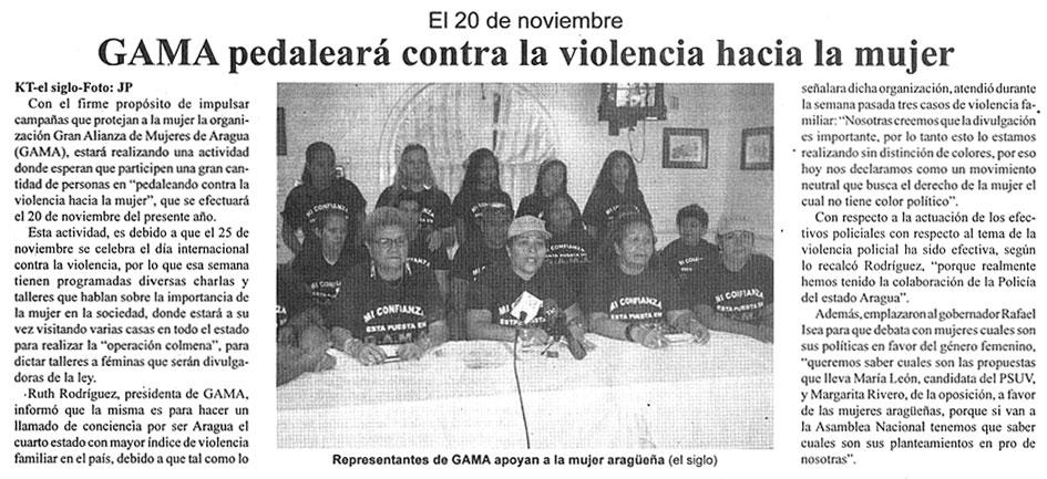 Gama pedaleará contra la violencia hacia la mujer El Siglo