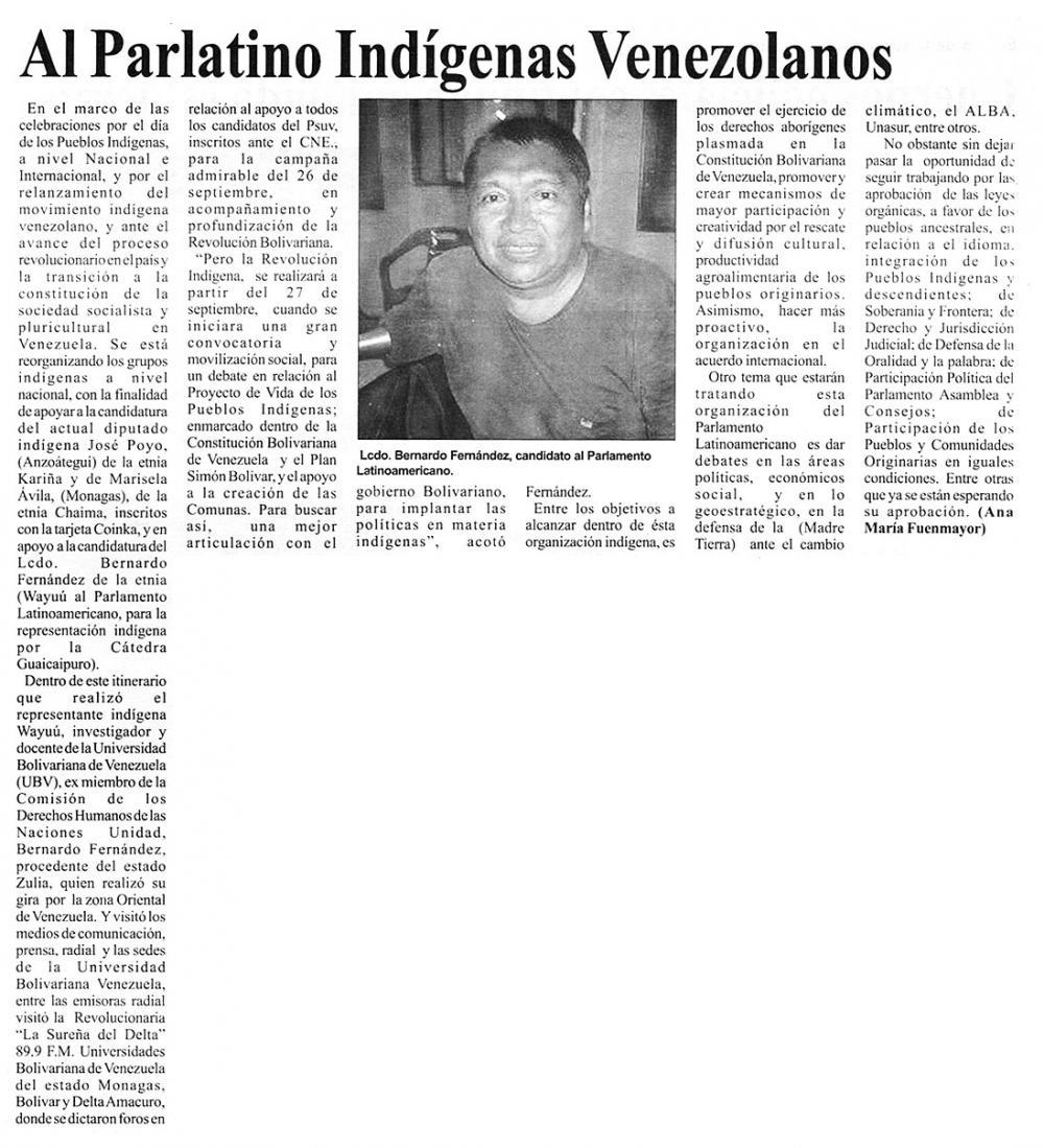Al Parlatino Indígena Venezolanos Notidiario