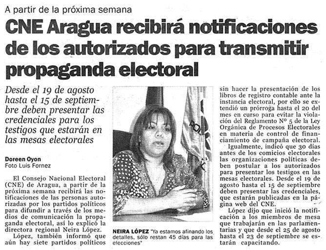 CNE Aragua recibirá notificaciones de los autorizados para transmitir