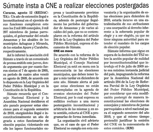 Súmate insta a CNE a realizar elecciones postergadas