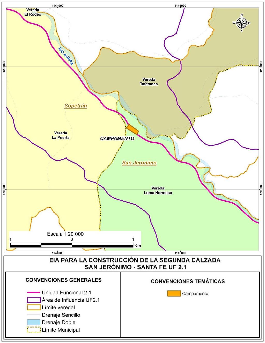 En el caso del campamento permanente estará ubicado en la vereda Loma Hermosa del municipio de San Jerónimo, en las coordenadas Magna Sirgas Origen Colombia Oeste E=1.145.225 y N=1.206.
