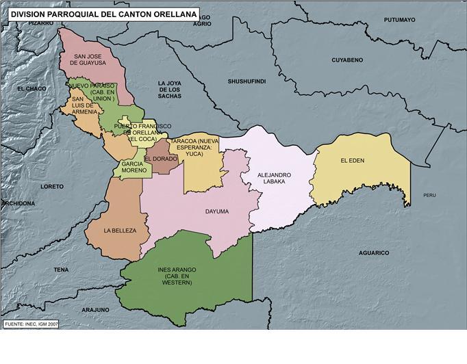 7% del territorio de la provincia de ORELLANA (aproximadamente 7.1 mil km2).