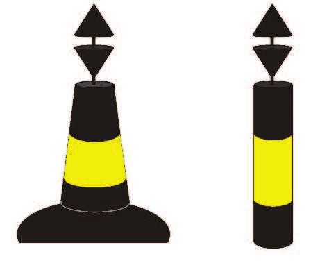 Marca cardinal Norte. BALIZAS CARDINALES Marca de tope (*): Dos conos negros superpuestos con los vértices hacia arriba. Color: Negro sobre amarillo.