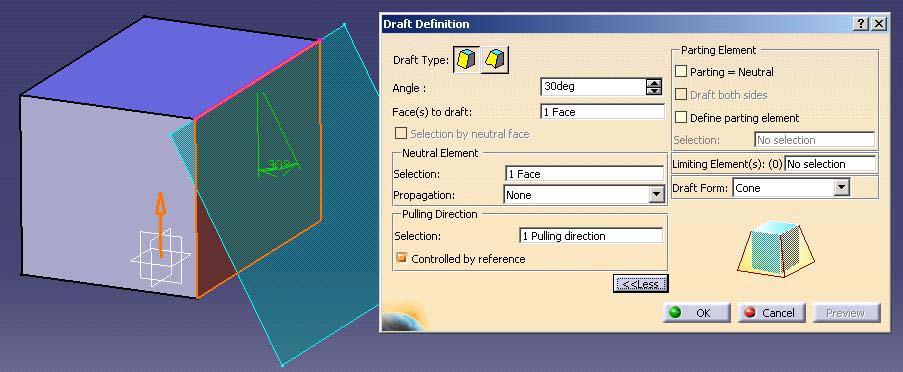 SUB-MENÚ DRAFTS DRAFT ANGLE El comando Draft Angle permite crear desmoldeos o inclinaciones en las caras de sólidos.
