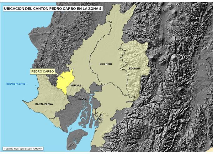 FICHA DE CIFRAS GENERALES CANTÓN Cantón PEDRO CARBO, Provincia de GUAYAS se encuentra en la Zona 5 de planificación.