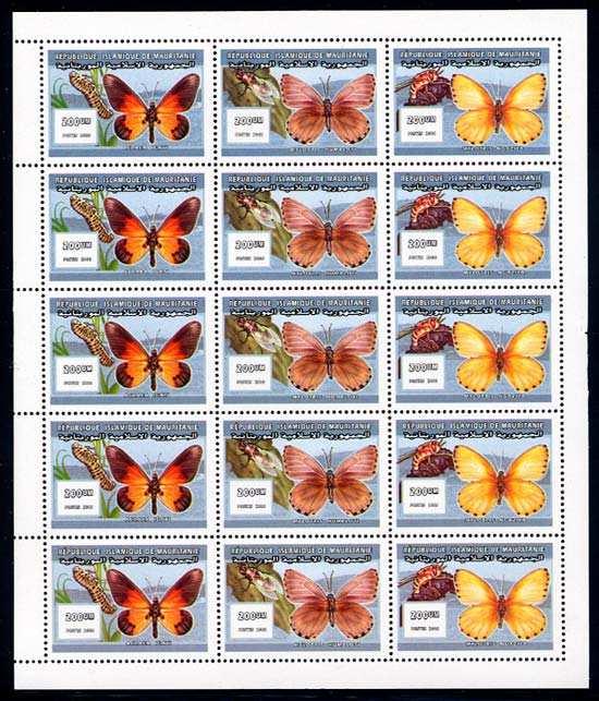 2000 Noviembre 5 : Mariposas (hoja completa : 5 x 3 valores) (Y & T : xxx) (Scott : 748).
