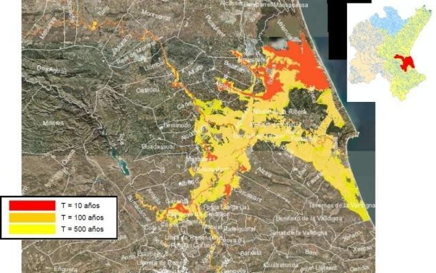 Reducción del riesgo de inundación en la DHJ Mapa de peligrosidad en el río Júcar en la Ribera Mapa de peligrosidad del
