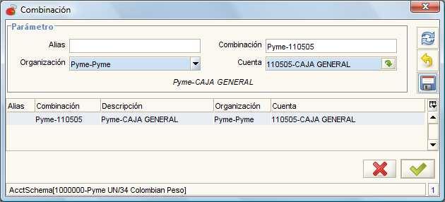 código podemos dar ENTER para que nos muestre todas las cuentas (El PUC Colombiano tiene + 2700 cuentas) Figura 17: Ventana Proceso Combinación (Creada) Luego de seleccionar la
