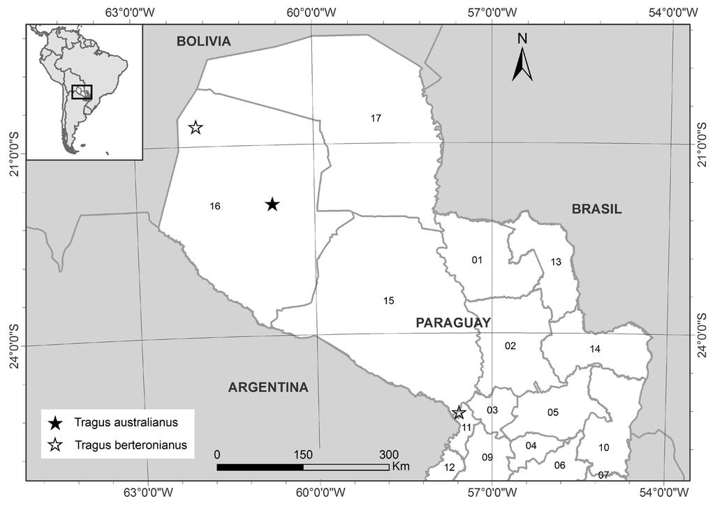 BONPLANDIA 25(1). 2016 Fig. 2. Localización de los registros del género Tragus en el Paraguay. 4-III-1989, Pedersen 15159 (CTES). PARAGUAY.
