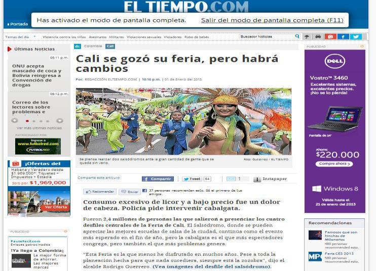 Fecha: Martes, 01 de enero de 2013 Medio: El Tiempo.