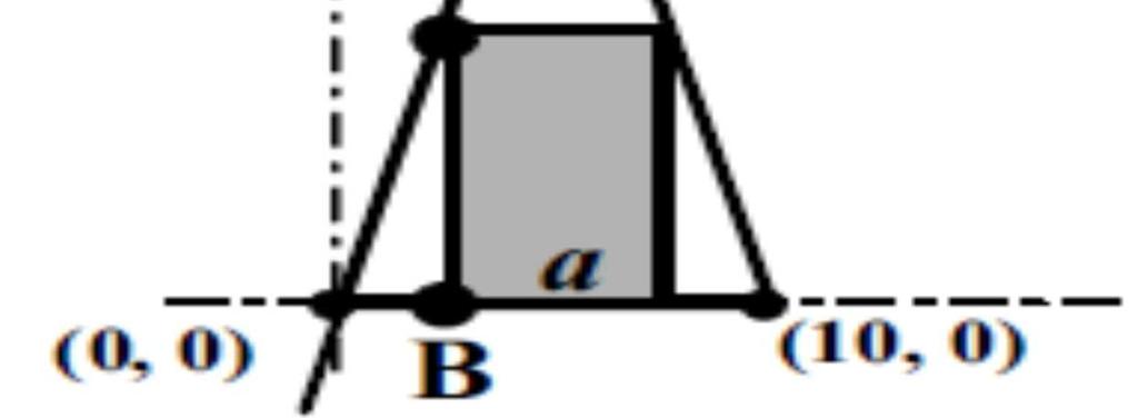 102- El triángulo isósceles, descrito en la figura, mide 10 cm de base y 20 cm de altura. a) Cuál es la ecuación de la recta r señalada en la figura que contiene el lado del triángulo?