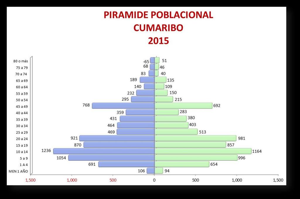 La Pirámide Poblacional, para el año 2015, refleja que la mayor concentración de los