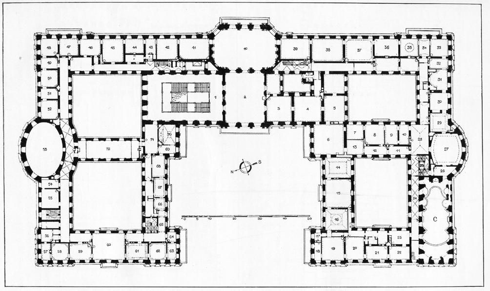 En las diferentes fases de diseño la capilla se posicionó en diferentes lugares, hasta que Balthasar Neumann la trasladó al sur este del palacio (Fig. 2).