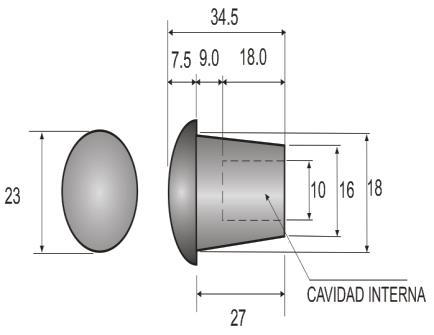 Dimensiones diámetros exteriores de la conicidad: 5 mm de diámetro superior menor (+1.0 mm). 31 mm de diámetro inferior mayor (+1.0 mm). 30 mm de largo.